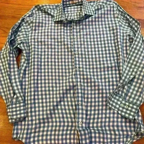 Peter Millar button down size large blue and white gingham plaid business casual - Picture 1 of 4